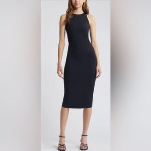 Amanda Uprichard Simple. Sleek. Sexy. Black Scuba Bodycon Racerback Midi Dress